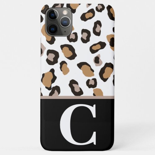 Leopard Print Black WhiteTan Colorblock Initial iPhone 11 Pro Max Case