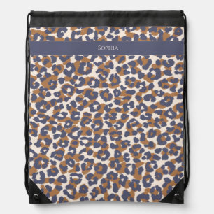 Leopard Print-Blue and Brown- Drawstring Bag