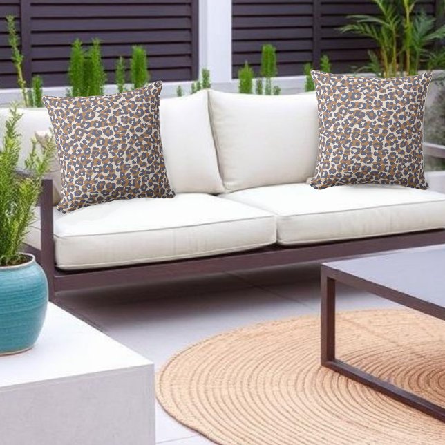 Leopard-Print Blue and Brown- Outdoor Pillow (Leopard Print-Blue and Brown-outdoor pillows)