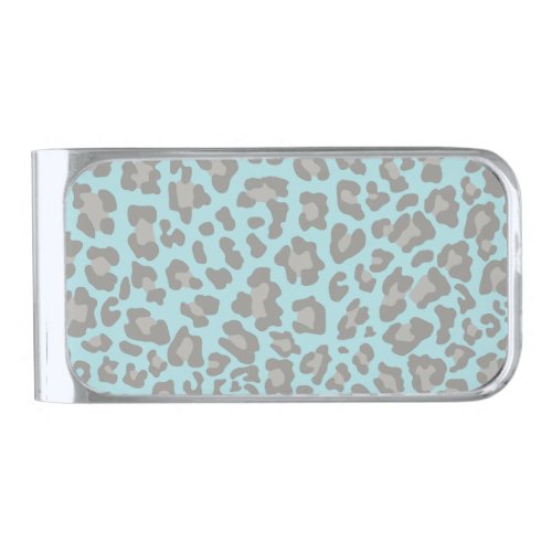 Leopard Print Blue and Gray Silver Finish Money Clip