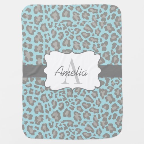 Leopard Print Blue and Gray Swaddle Blanket