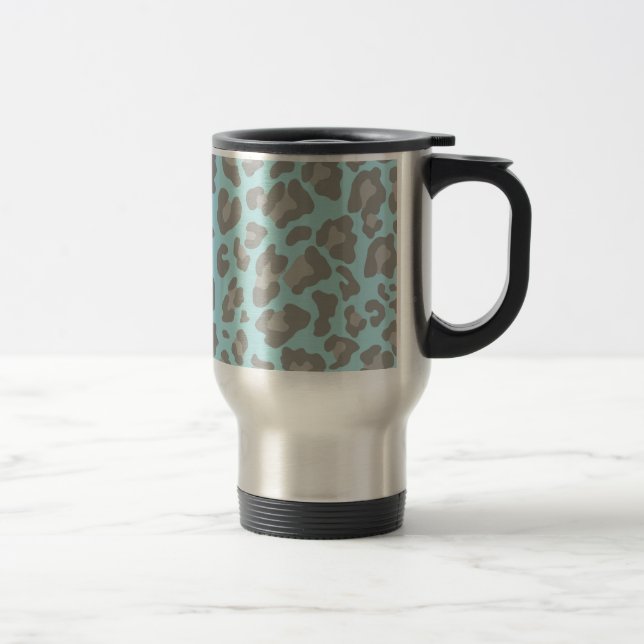 Leopard Print Blue and Gray Travel Mug (Right)