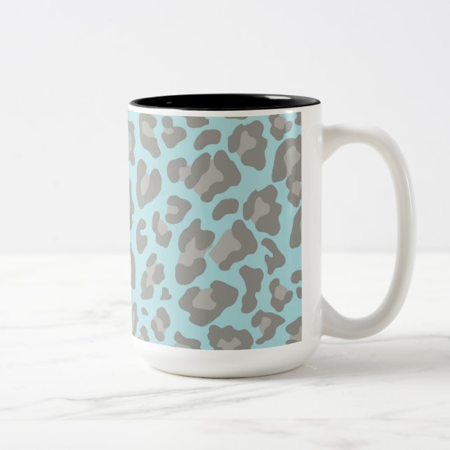 Leopard Print Blue and Gray Two-Tone Coffee Mug (Right)