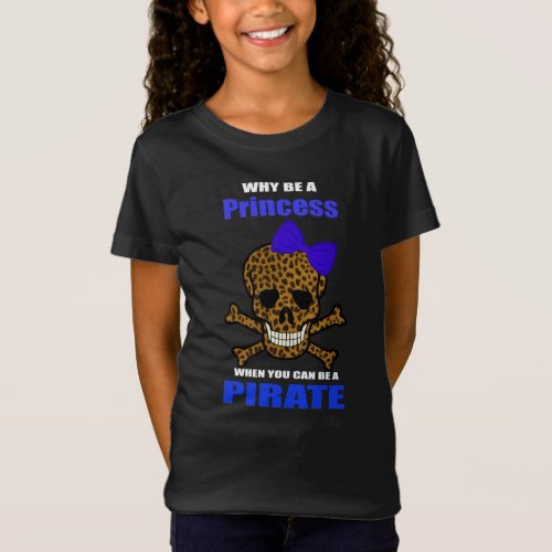 Leopard Print Blue Bow Pirate Princess Skull T_Shirt