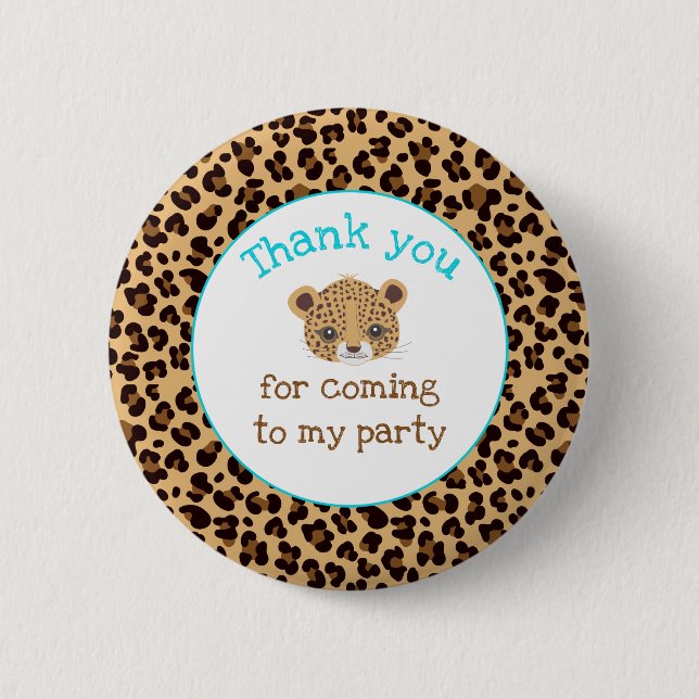 Leopard Print Blue Quatre foil 'Thank you' Button (Front)