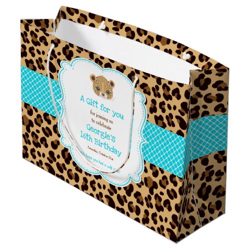 Leopard Print Blue Quatre foil Thank You Large Gift Bag