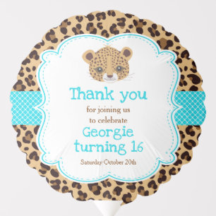 Leopard Print Blue Quatrefoil Birthday Party Balloon
