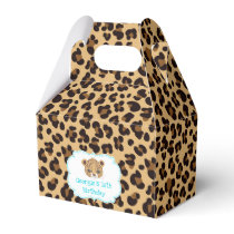 Leopard Print Blue Quatrefoil Birthday Party Favor Boxes