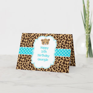 Leopard Print Blue Quatrefoil  Card