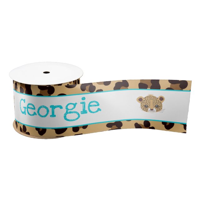 Leopard Print Blue Quatrefoil Gift Satin Ribbon (Spool)