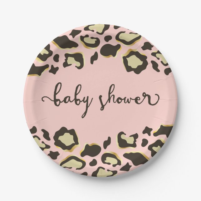 Leopard Print | Blush Pink | Baby Shower Paper Plates (Front)