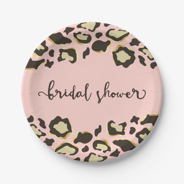 Leopard Print | Blush Pink | Bridal Shower Paper Plates (Front)