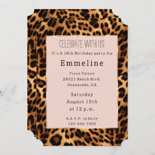 Leopard Print Blush Pink Chic Gold Glam Invitation