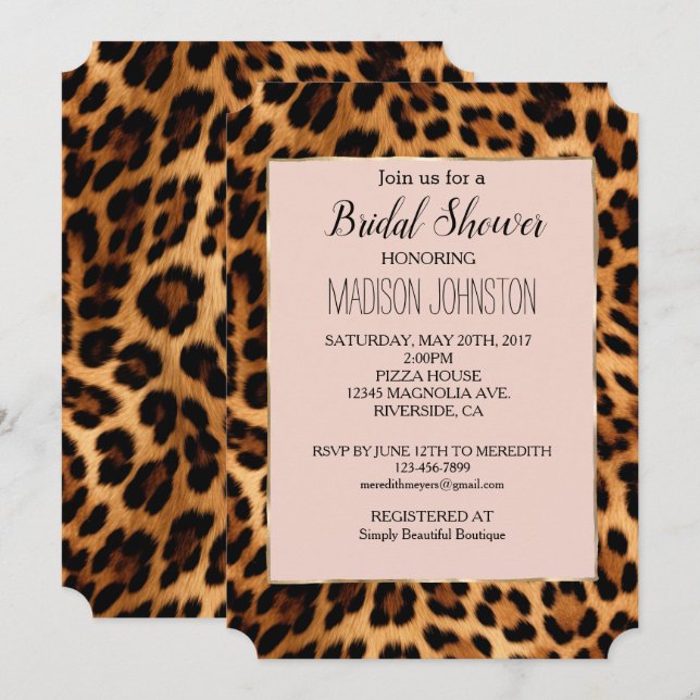 Leopard Print Blush Pink Chic Gold Glam Invitation (Front/Back)