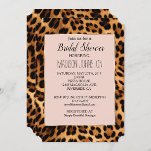 Leopard Print Blush Pink Chic Gold Glam Invitation