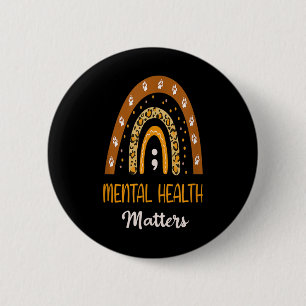 Leopard Print Boho Rainbow For Mental Health Aware Button