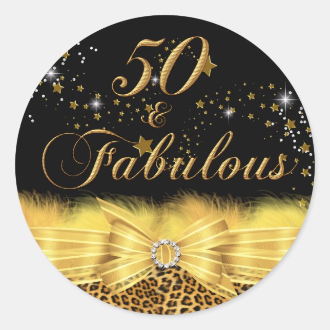 Leopard Print & Bow 50 & Fabulous Birthday Sticker (Front)