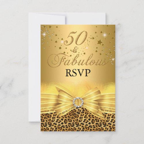 Leopard Print  Bow 50  Fabulous RSVP Gold Invitation