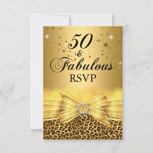 Leopard Print  Bow 50  Fabulous RSVP Gold Invitation