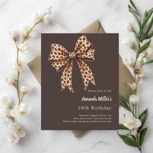 Leopard print bow bistre brown birthday invitation
