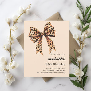 Leopard print bow brown beige birthday invitation