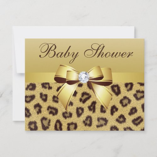 Leopard Print Bow  Diamond Baby Shower Invitation