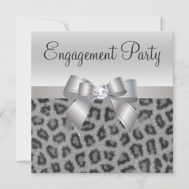 Leopard Print, Bow & Diamond  Engagement Party Invitation (Front)
