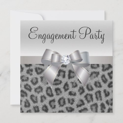 Leopard Print, Bow &amp; Diamond  Engagement Party Personalized Announcements