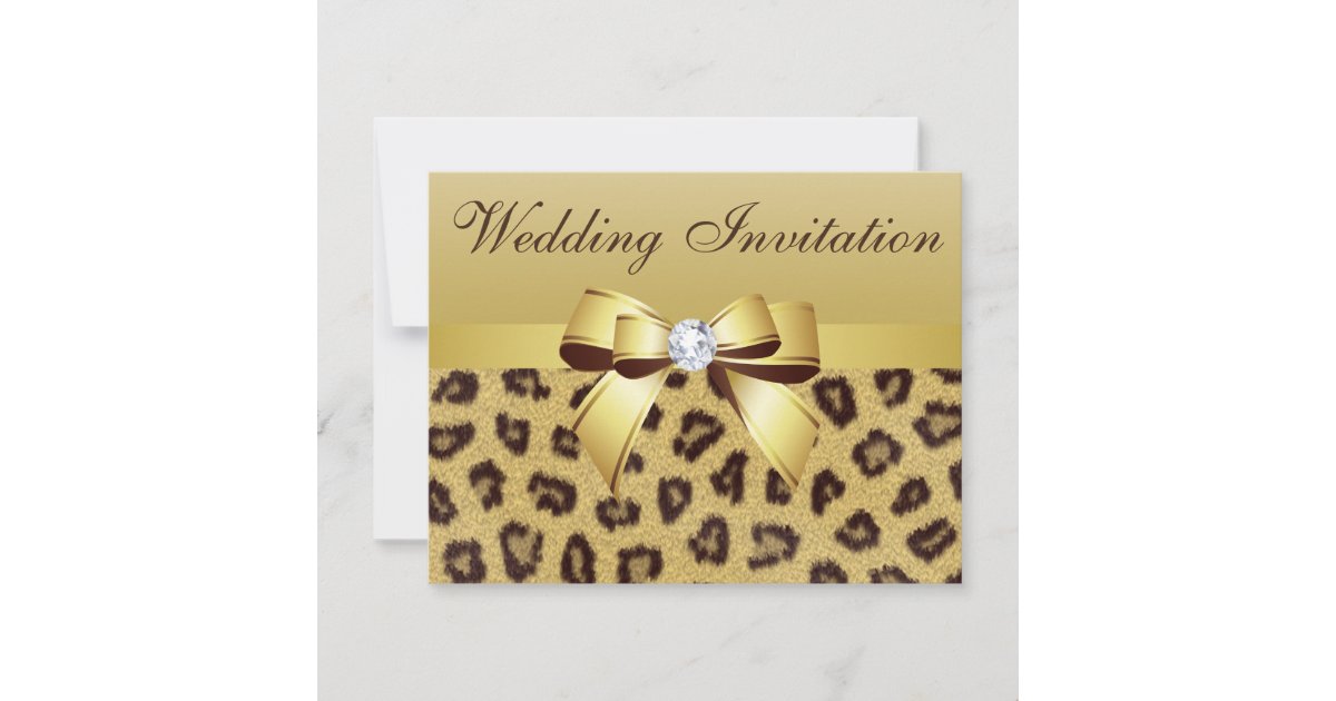 Leopard Print, Bow & Diamond Wedding Invitation | Zazzle