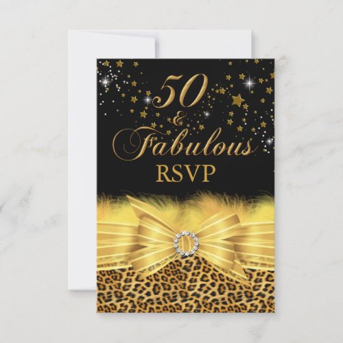 Leopard Print  Bow Gold 50  Fabulous RSVP Invitation