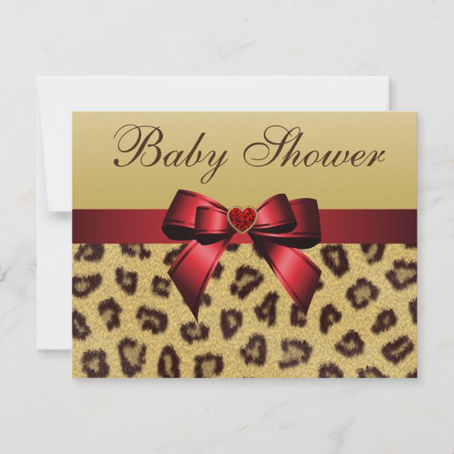 Leopard Print, Bow & Heart Baby Shower Invitation (Front)