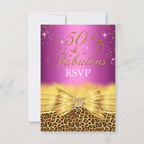 Leopard Print  Bow Pink 50  Fabulous RSVP Invitation