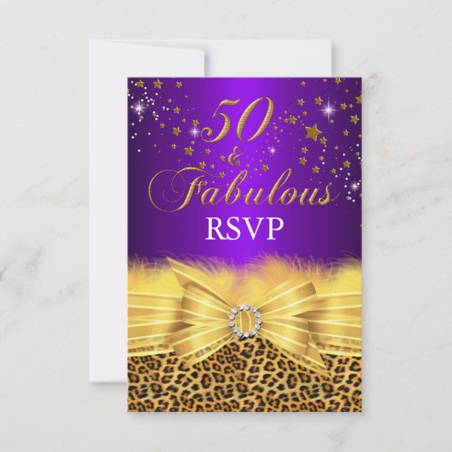 Leopard Print & Bow Purple 50 & Fabulous RSVP (Front)