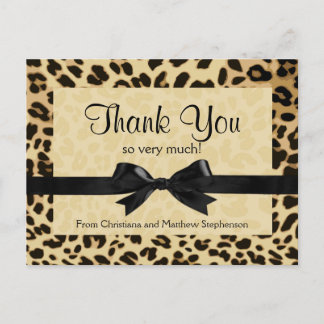 Leopard Print Bow Thank You Note Postcard