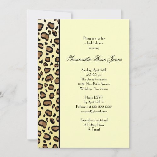 Leopard Print Bridal Shower Invitation Left Stripe