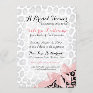 Leopard Print Bridal Shower Pink Bow Invitation
