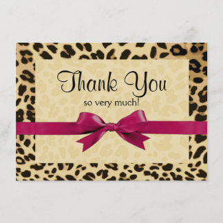 Leopard Print Bright Pink Bow Thank You Note