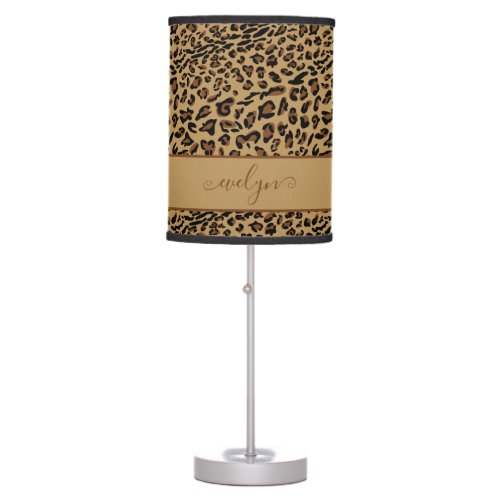 Leopard Print Brown and Black Elegant Script Name Table Lamp