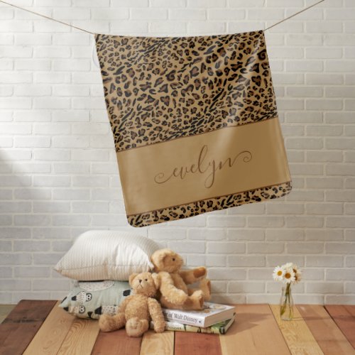 Leopard Print Brown and Black Personalized Baby Blanket