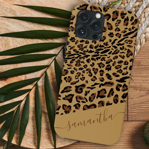 Leopard Print Brown Black Elegant Script Name iPhone 13 Pro Max Case