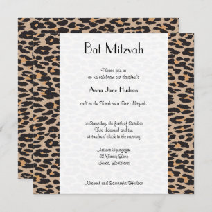 Leopard Print, Brown Leopard, Bat Mitzvah Invitation