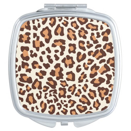 Leopard Print Brown Tan Cream Compact Mirror