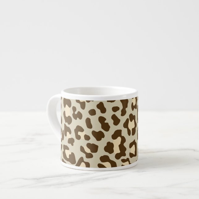 Leopard Print Brown, Tan, Peach Espresso Cup (Front Left)