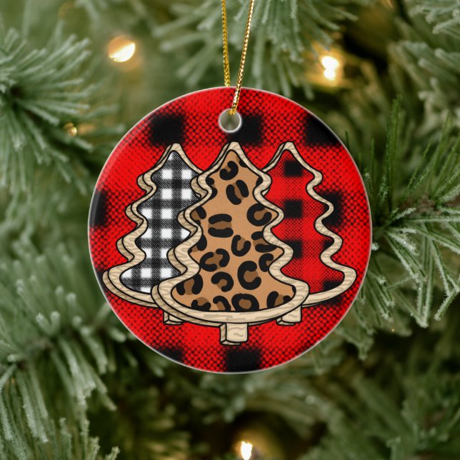 Leopard Print, Buffalo Plaid, Christmas Trees    Ceramic Ornament (Tree)