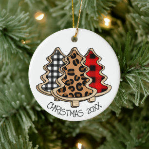 Leopard Print, Buffalo Plaid, Christmas Trees    Ceramic Ornament