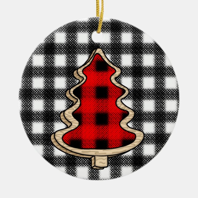 Leopard Print, Buffalo Plaid, Christmas Trees    Ceramic Ornament (Front)