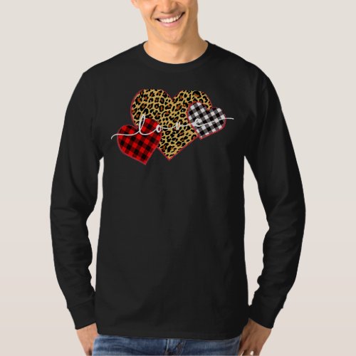 Leopard Print Buffalo Plaid Love Valentines Day He T_Shirt