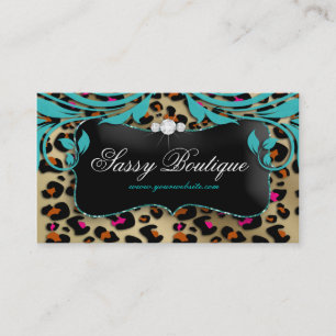Leopard Print Business Card Blue Swirls Jewelry