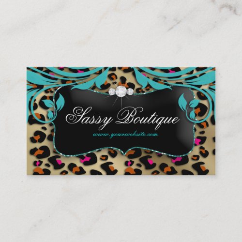 Leopard Print Business Card Blue Swirls Jewelry