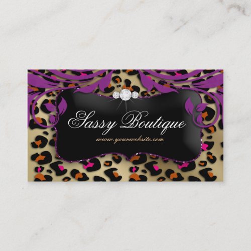Leopard Print Business Card Purple Swirls Jewelry